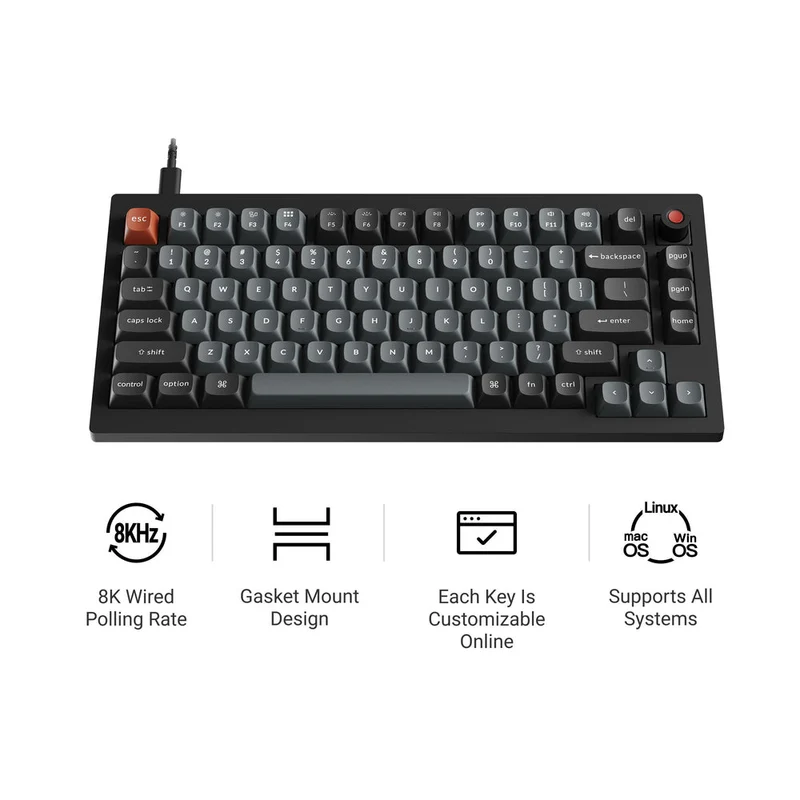 Keychron V1 8K QMK Wired Custom Mechanical Keyboard (US ANSI Layout)